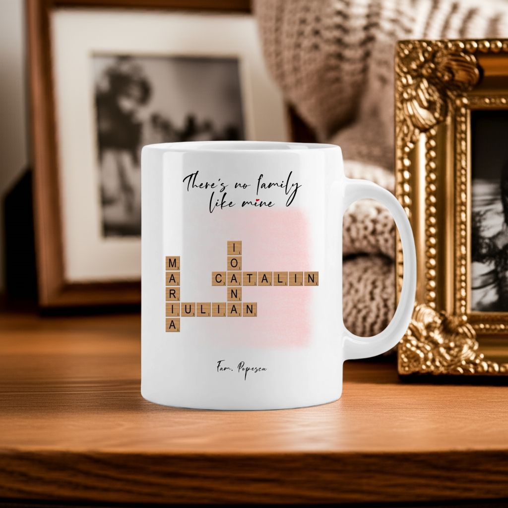 Cana ceramică personalizată cu nume membrii familie - Cuvinte încrucișate