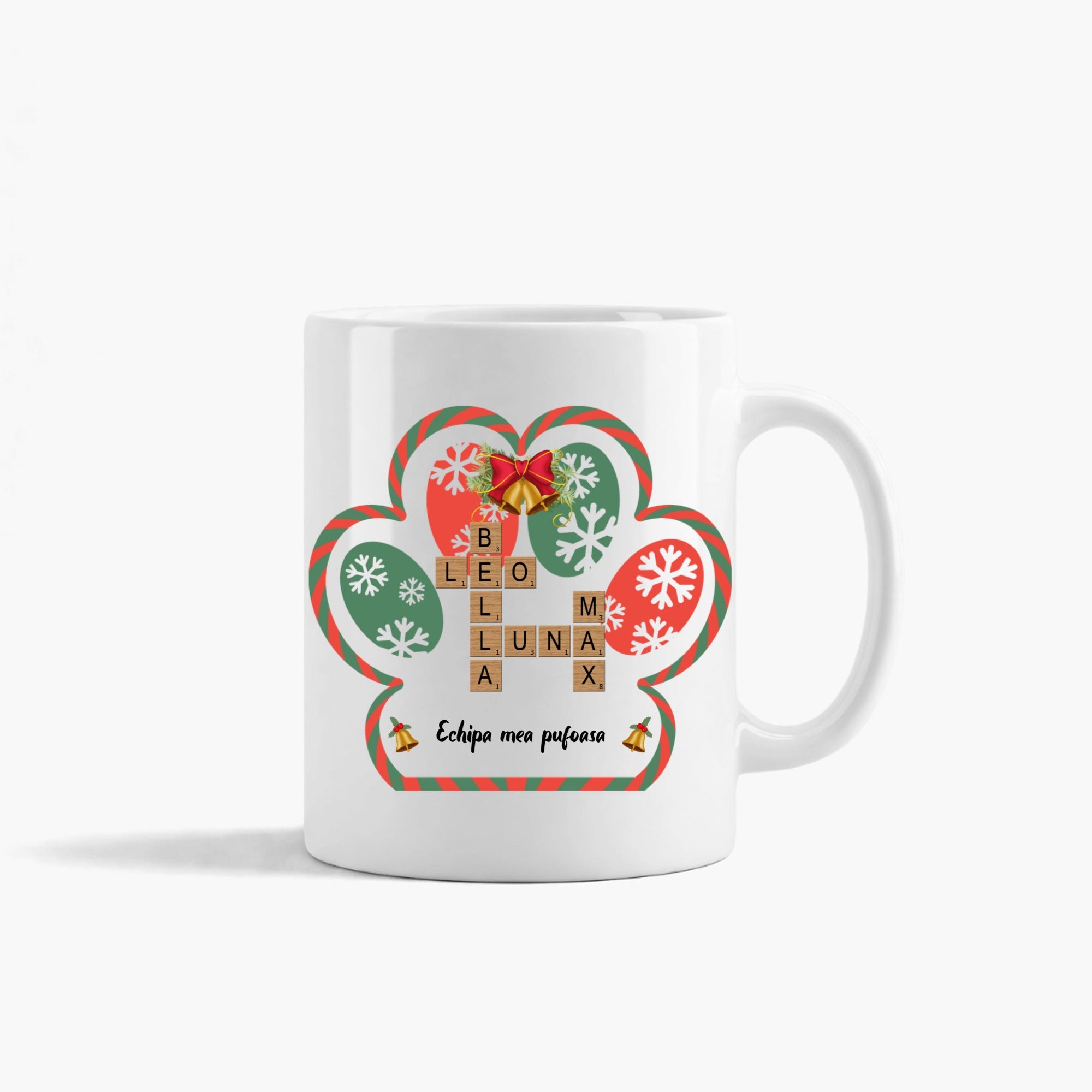 Cana ceramica personalizabila cuvinte incrucisate - Echipa mea pufoasa