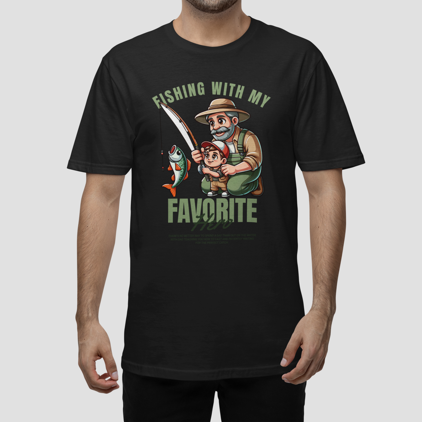 Tricou Unisex „Fishing with my Hero” – Cadoul ideal pentru tătici și bunici pescari - PrintPop