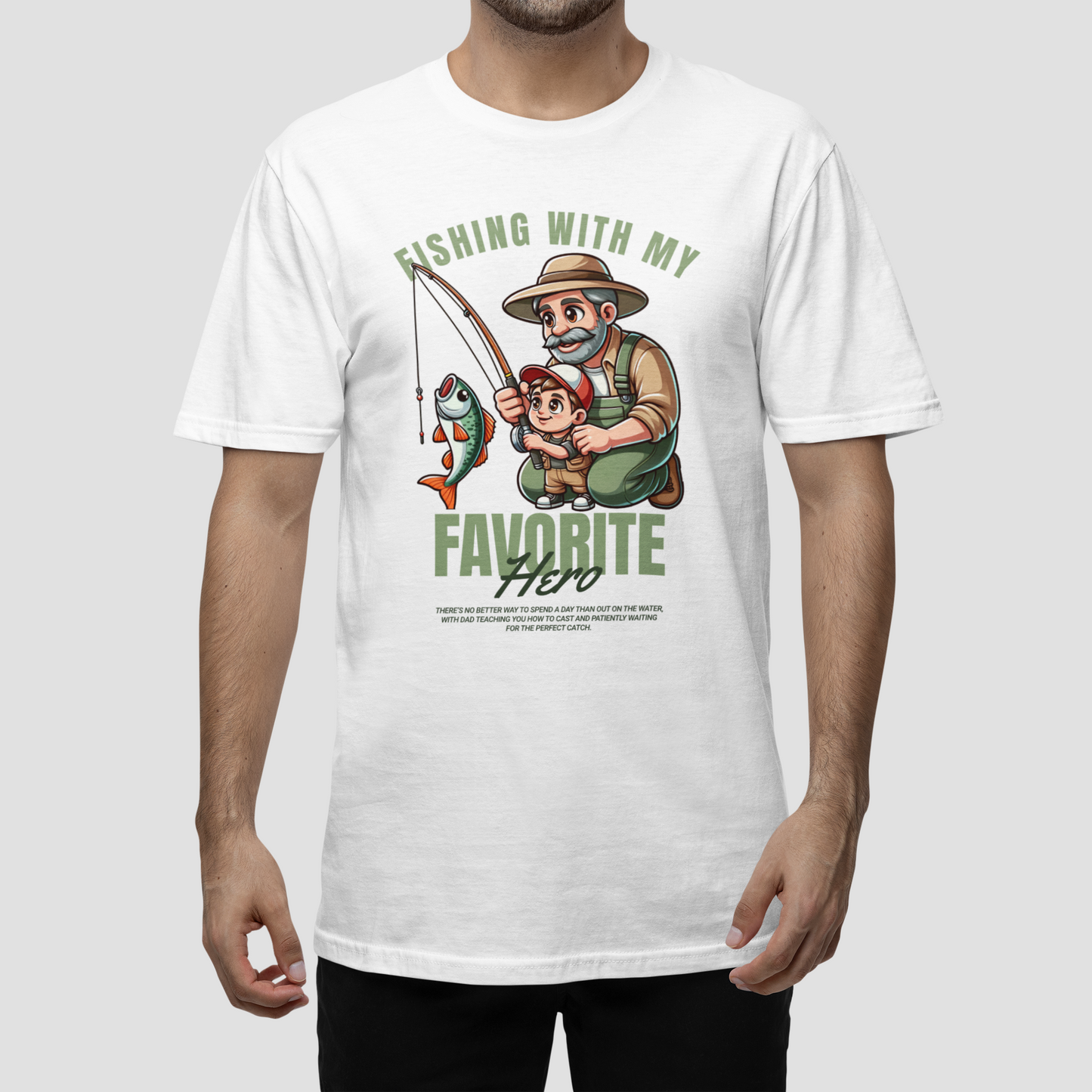 Tricou Unisex „Fishing with my Hero” – Cadoul ideal pentru tătici și bunici pescari - PrintPop