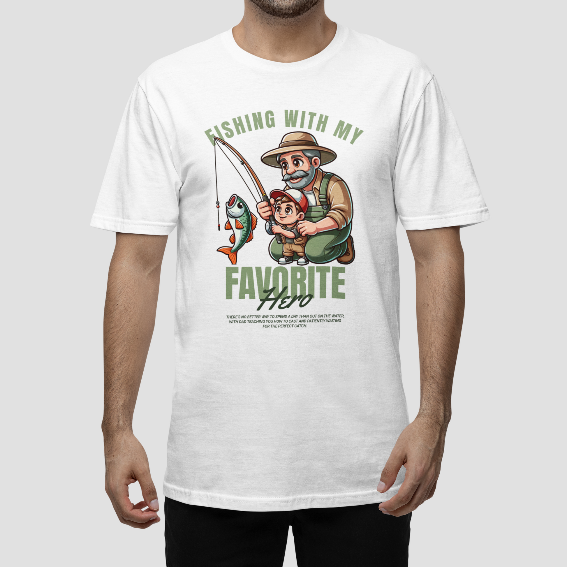 Tricou Unisex „Fishing with my Hero” – Cadoul ideal pentru tătici și bunici pescari - PrintPop