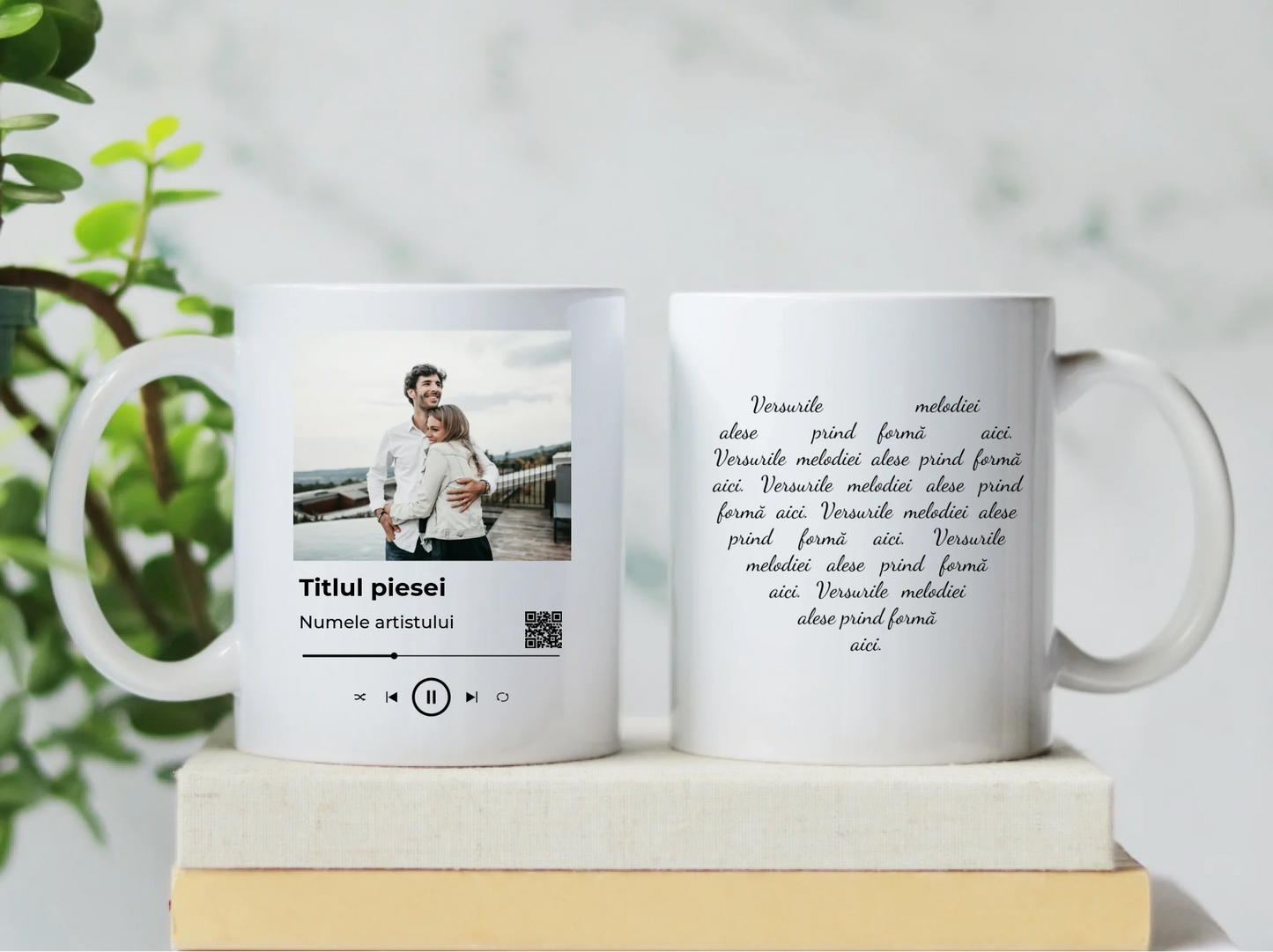 Cană Personalizată cu Poză și Melodie – Design "Music Player + Versuri Inimă"