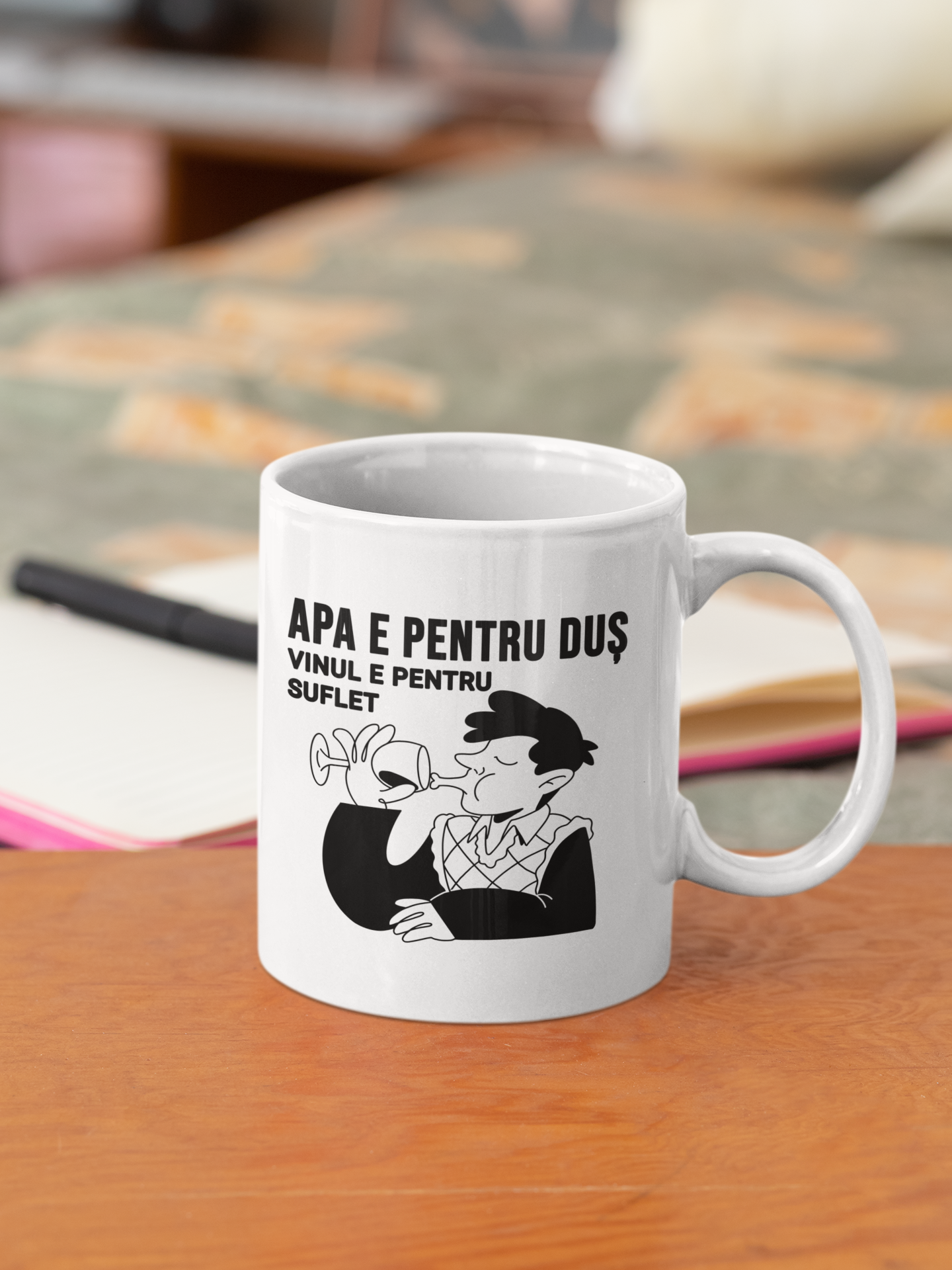 Cană ceramică cu mesaj amuzant - Vinul e pentru suflet - PrintPop