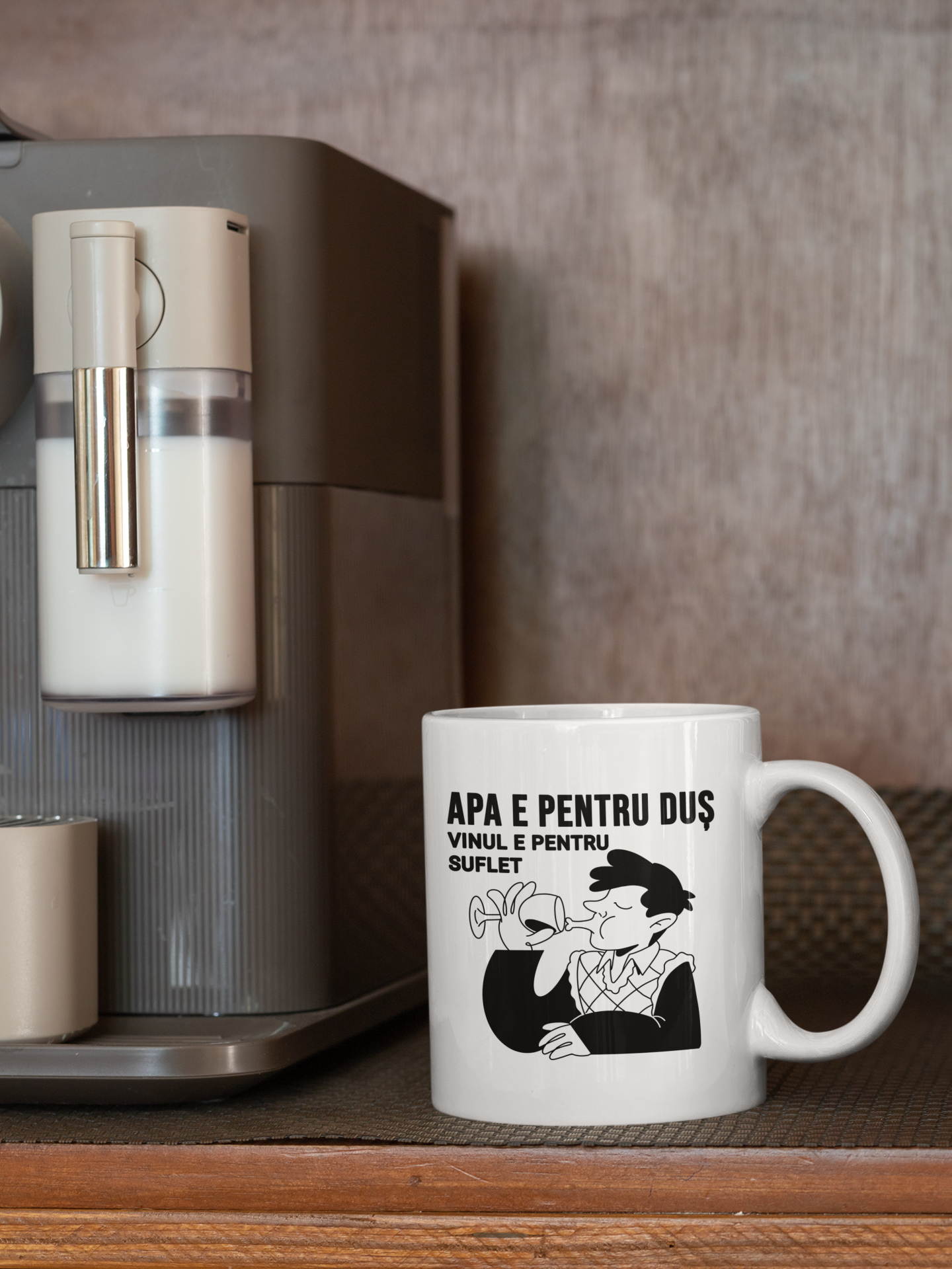 Cană ceramică cu mesaj amuzant - Vinul e pentru suflet - PrintPop