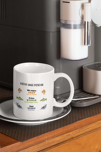 Cană ceramică cu mesaj amuzant - Dieta unui pescar