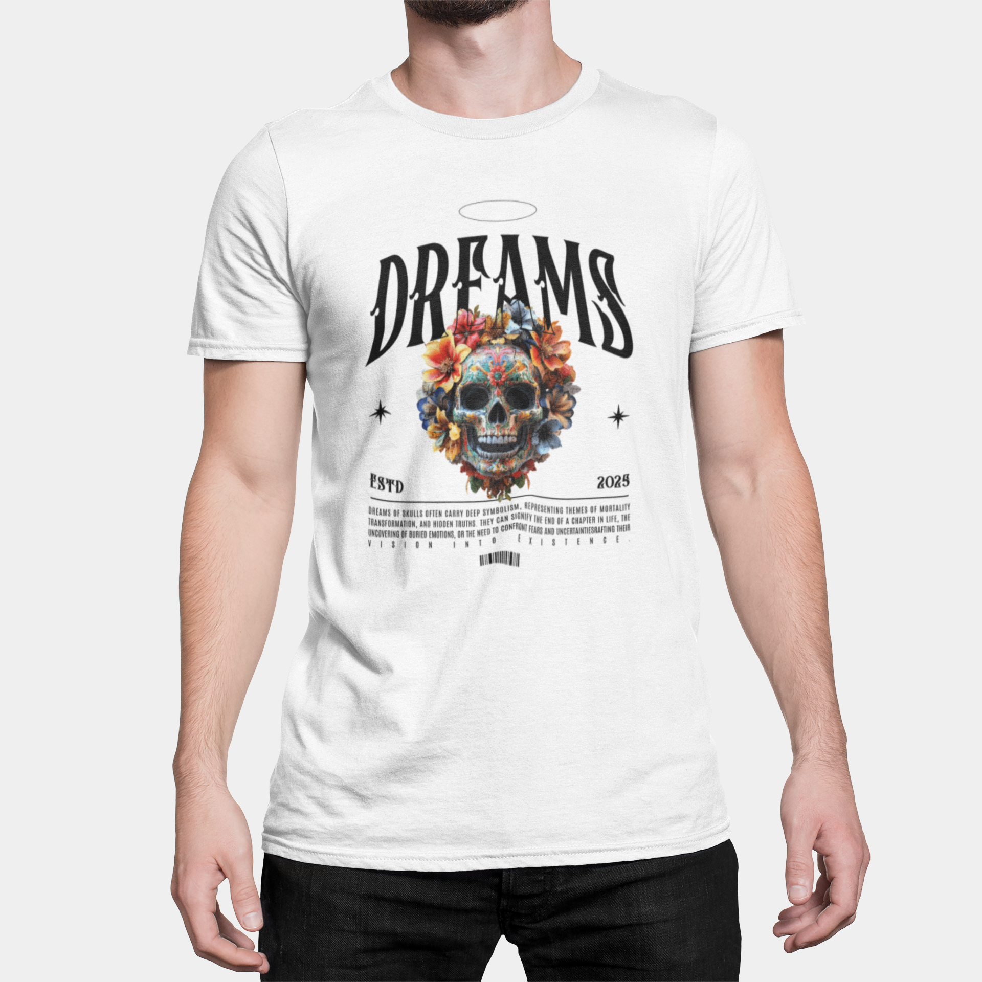 Tricou Unisex „Dreams & Skulls” – Cadoul ideal pentru spirite creative și vizionari - PrintPop